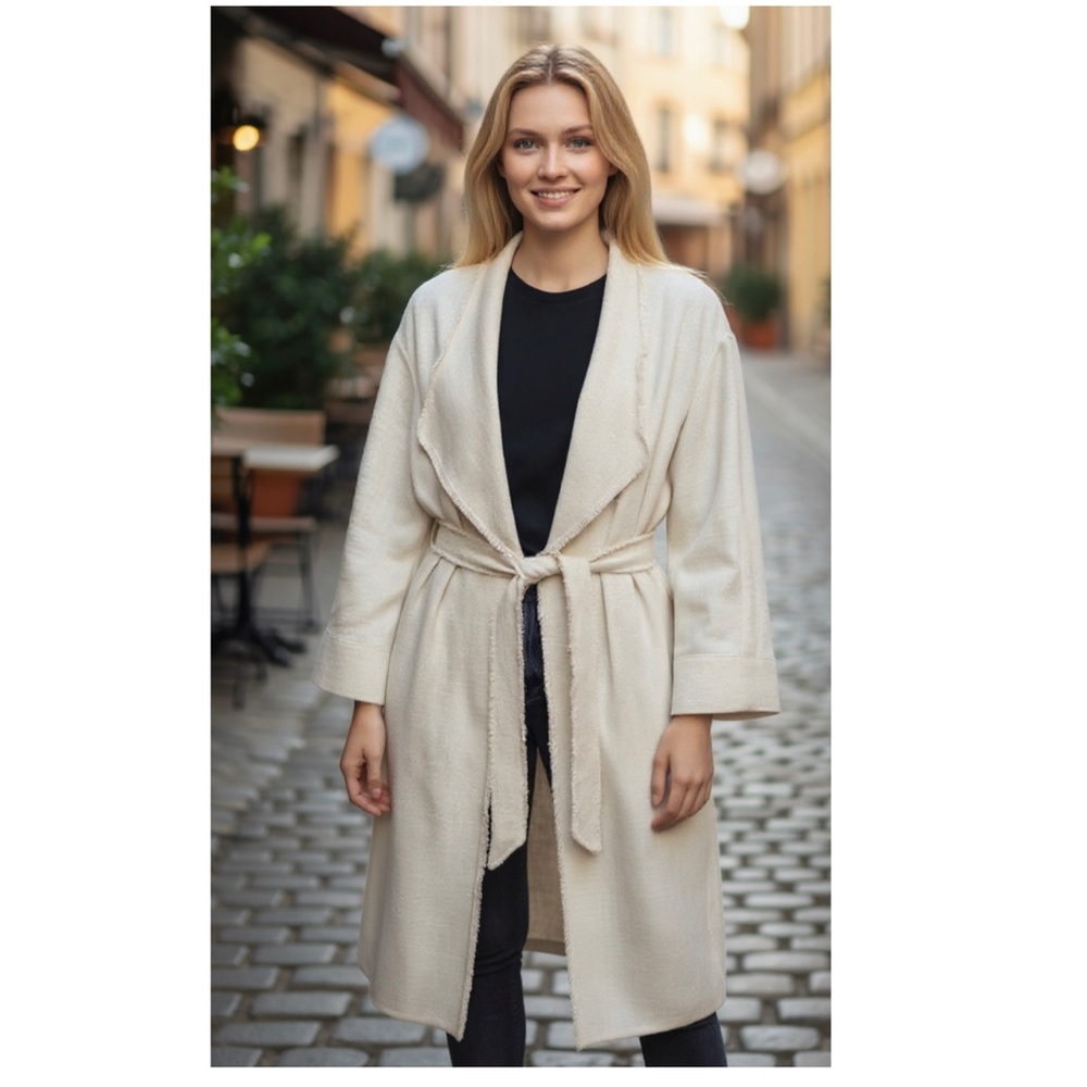 NWT ZARA FRAYED RUSTIC TRENCH COAT Linen Blend  XS-S Belted